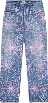 Sp5der AOP Pink Web Vintage Light Wash Jeans