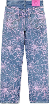 Sp5der AOP Pink Web Vintage Light Wash Jeans