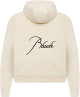 Rhude Embroidered Zip Up Cream Hoodie