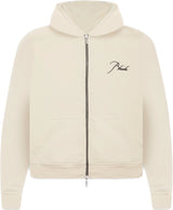 Rhude Embroidered Zip Up Cream Hoodie
