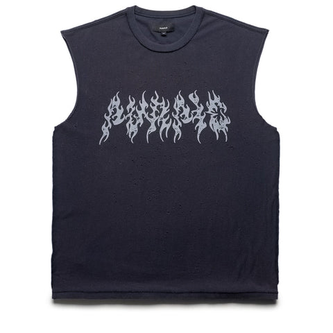 Purple Flame Wordmark Grey Sleeveless Tee