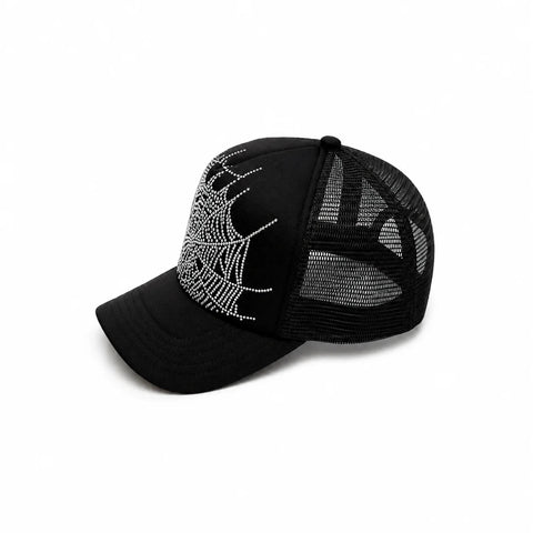 Sp5der Rhinestone Web Onyx Trucker