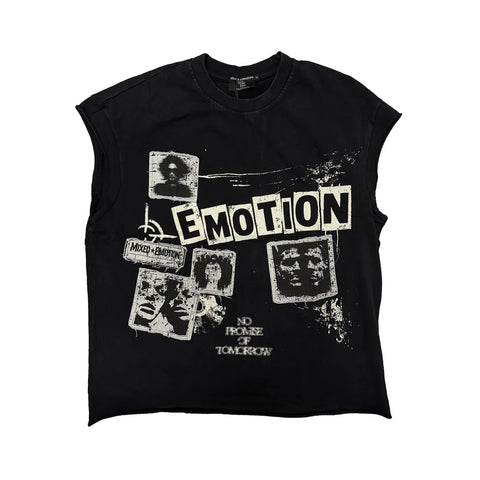 Mixed Emotion Newspaper Black Sleeveless Tee