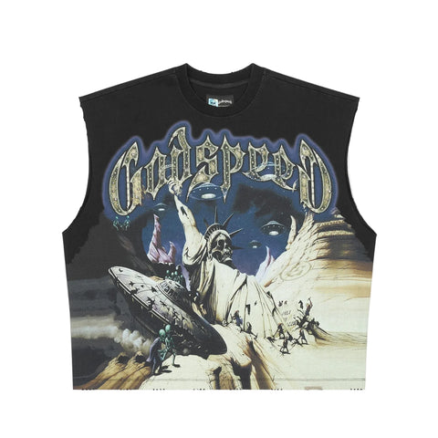 Godspeed The Landing Black Sleeveless Tee