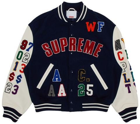 Supreme Praises Navy Varsity Jacket