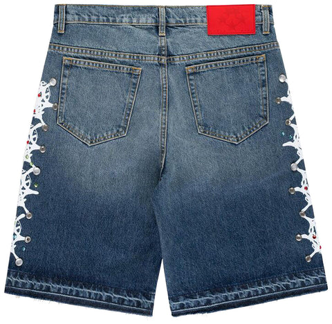 Sp5der Web Stone Light Wash Denim Shorts