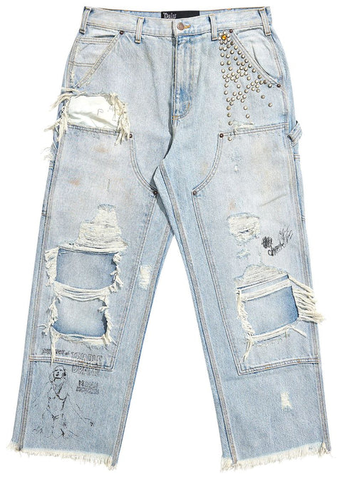 Paly Hollywood Busted Double Knee Studded Jeans
