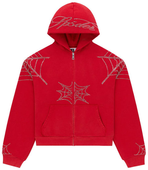 Sp5der Rhinestone Web Red Zip Up