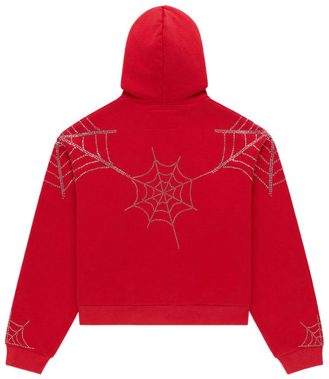 Sp5der Rhinestone Web Red Zip Up