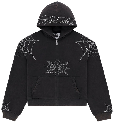 Sp5der Rhinestone Web Black Zip Up