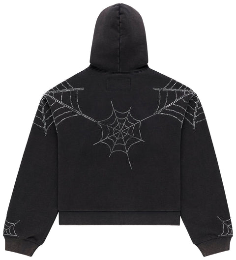 Sp5der Rhinestone Web Black Zip Up