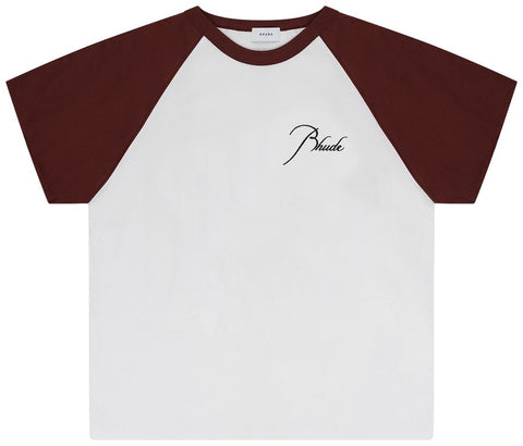 Rhude Raglan White Maroon Tee