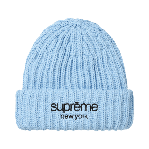 Supreme Classic Logo Chunky Ribbed Blue Beanie