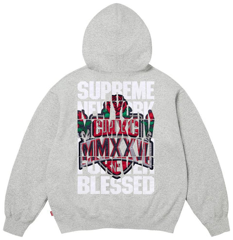 Supreme FW26 Blessed Appliqué Grey Zip Up