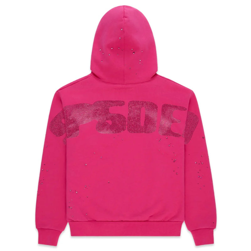 Sp5der Big Rhinestone Pink Hoodie
