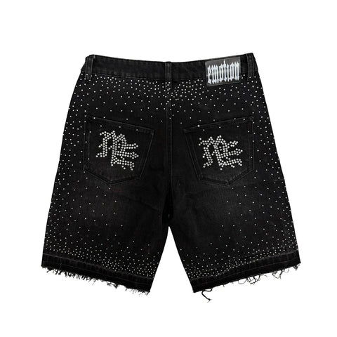 Mixed Emotion ME Rhinestone Black Denim Shorts