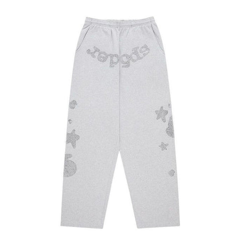 Sp5der Rhinestone Beluga Heather Grey Sweatpants