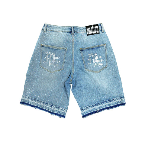 Mixed Emotion ME Rhinestone Blue Denim Shorts