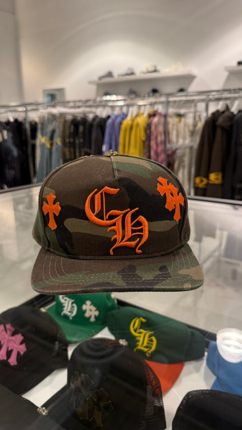 Chrome Hearts CH Camo/Orange Leather Patch Hat