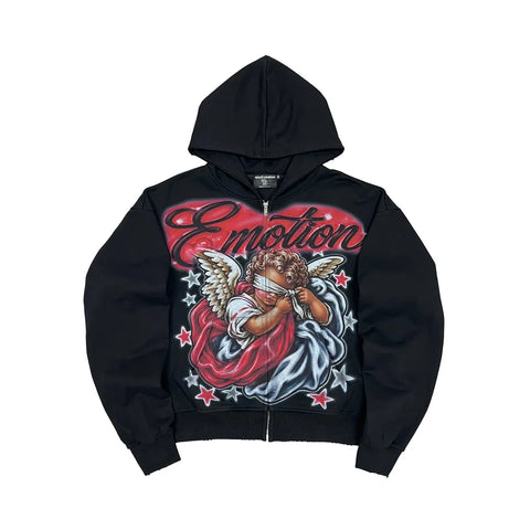 Mixed Emotion Unveiled Black Zip Up
