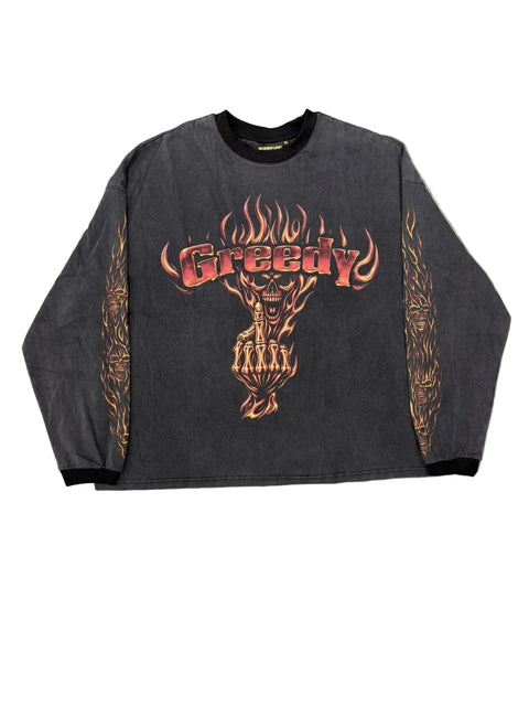 Greedy Unit Flame Washed Black L/S Tee