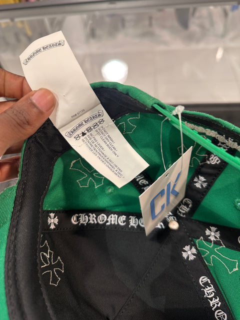 Chrome Hearts CH White Leather Cross Green Hat