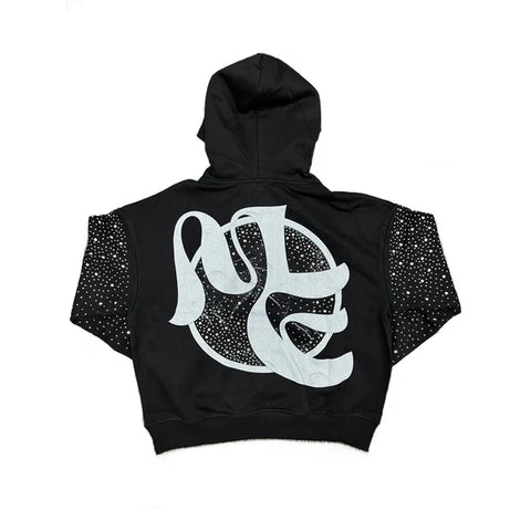 Mixed Emotion Fallen Angels Rhinestone Black Hoodie