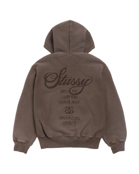 Stussy World Tour Sun Faded Brown Zip Up