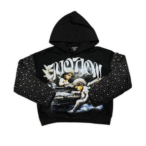 Mixed Emotion Fallen Angels Rhinestone Black Hoodie
