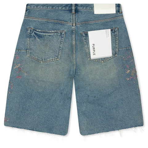 Purple P070 Beaded Splatter Mid Indigo Jorts