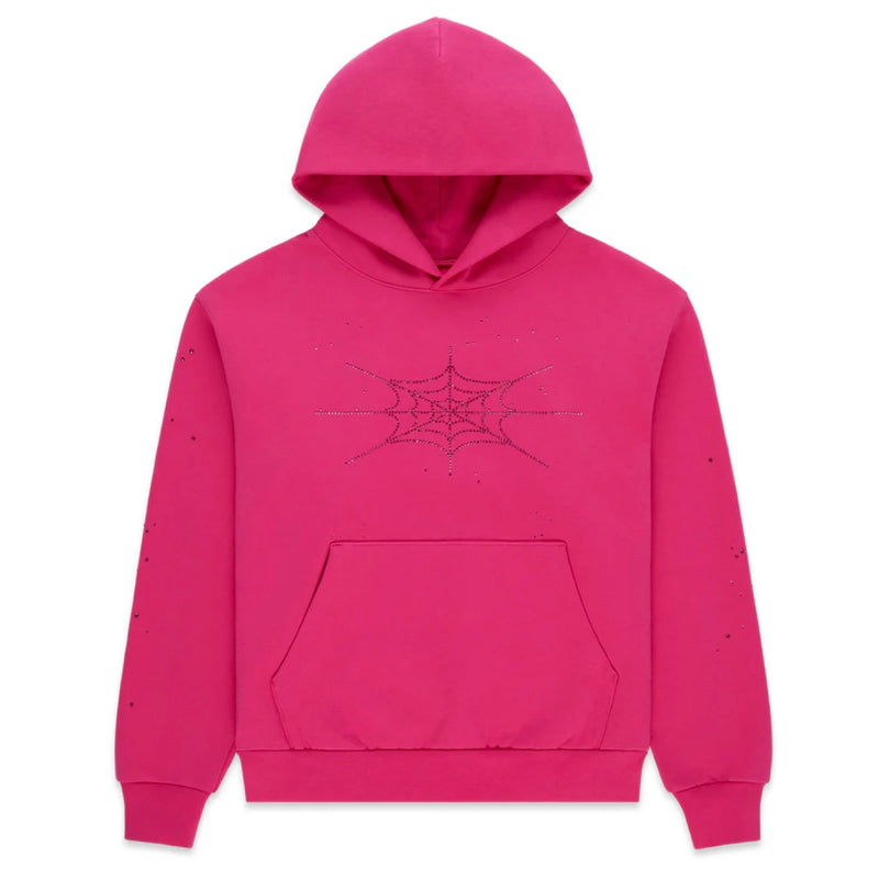 Sp5der Big Rhinestone Pink Hoodie
