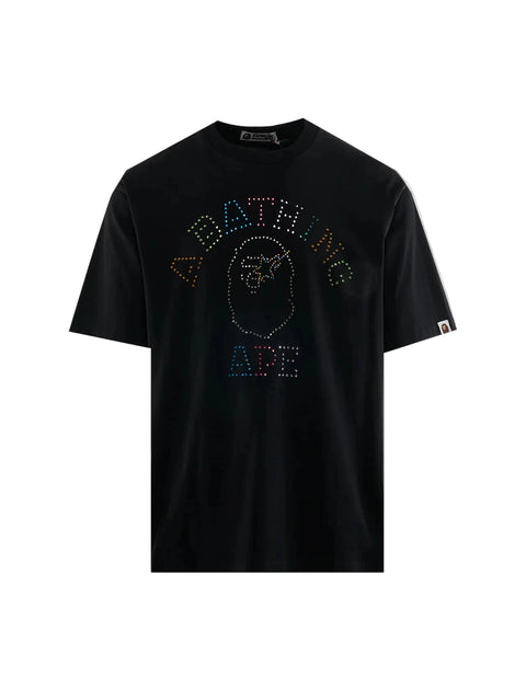 Bape Multi Color Rhinestone College Black Tee