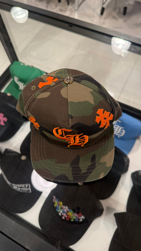 Chrome Hearts CH Camo/Orange Leather Patch Hat