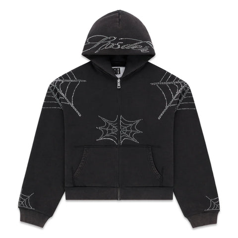 Sp5der Rhinestone Web Black Zip Up