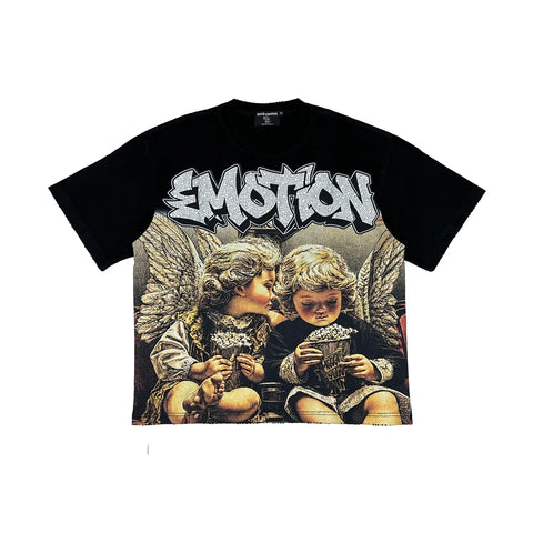 Mixed Emotion Angel Whispers Black Tee