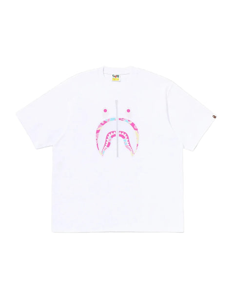 Bape Sta Camo Shark Pink/Yellow/Blue White Tee
