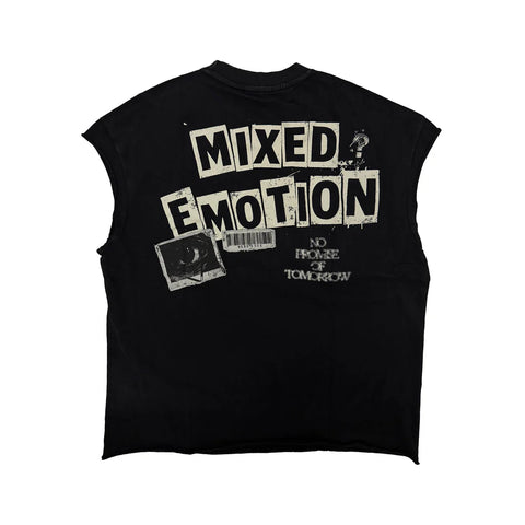 Mixed Emotion Newspaper Black Sleeveless Tee