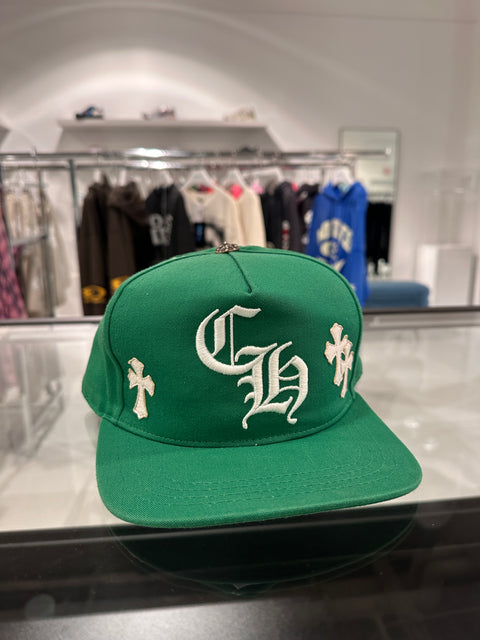 Chrome Hearts CH White Leather Cross Green Hat