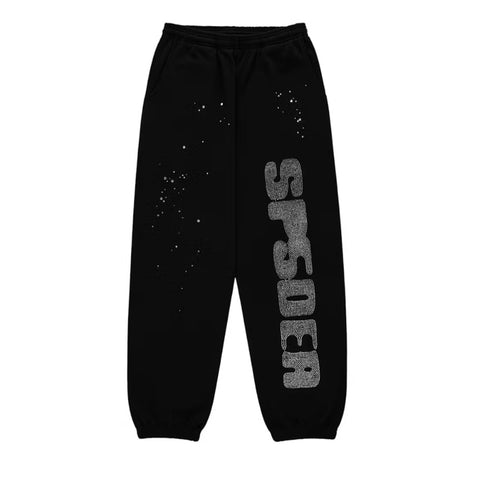 Sp5der Silk Rhinestone Black Sweatpants