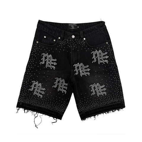 Mixed Emotion ME Rhinestone Black Denim Shorts