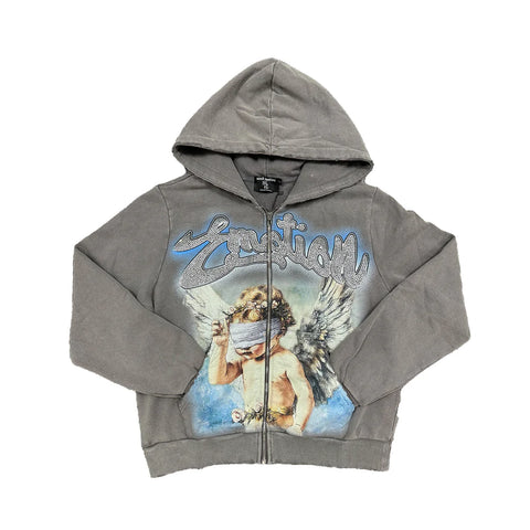 Mixed Emotion Rhinestone Grey Zip Up