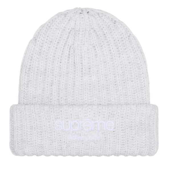 Supreme Classic Logo Ribbed Beanie Ash Grey