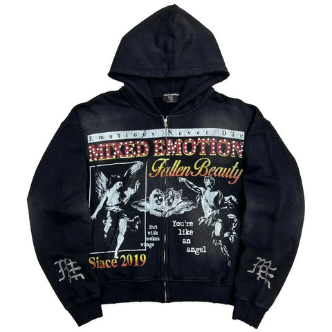 Mixed Emotion Broken Wings Black Zip Up