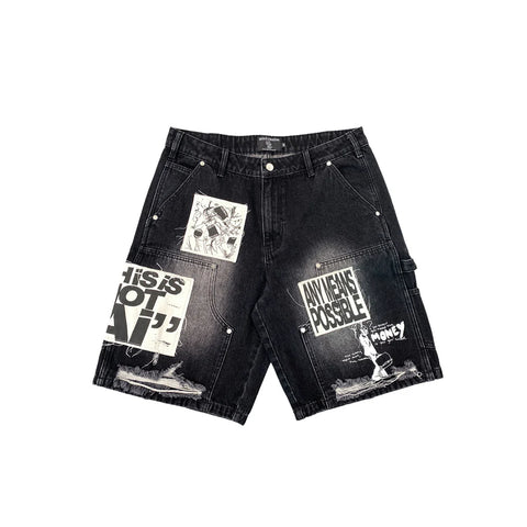 Mixed Emotion AI Black Denim Shorts