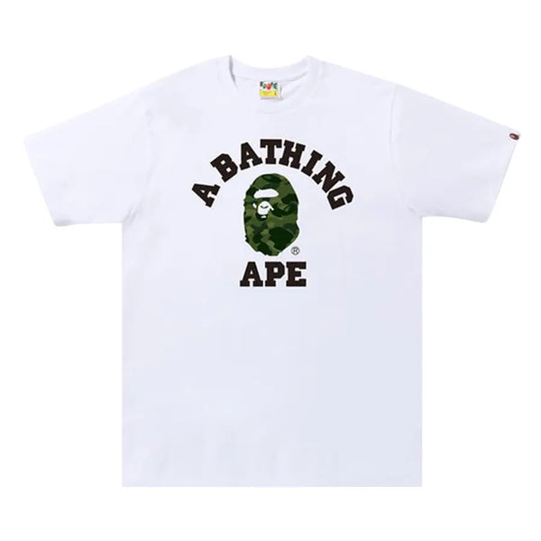 Bape Dark Green Camo College White Tee