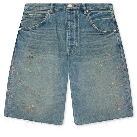 Purple P070 Beaded Splatter Mid Indigo Jorts