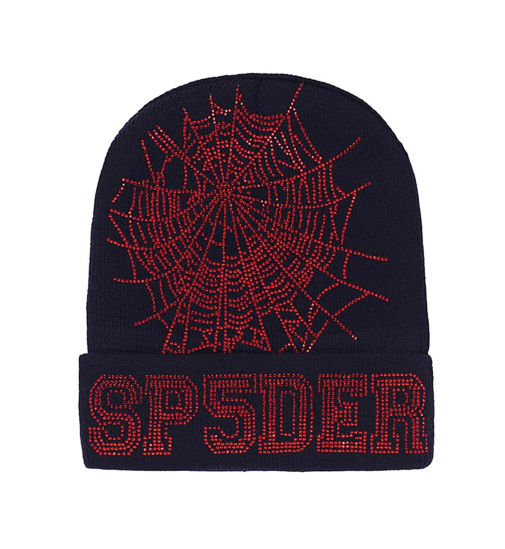 Sp5der Rhinestone Navy/Red Beanie – Courtside Kicks
