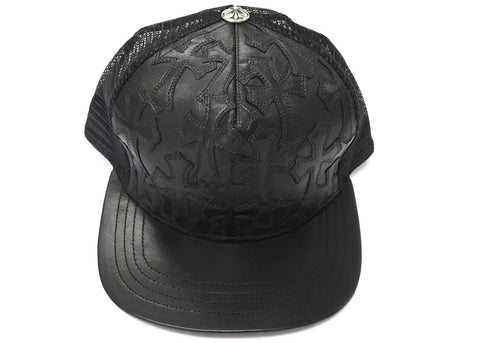 Chrome Hearts Cemetery Cross Leather Trucker Hat