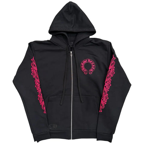 Chrome Hearts Horseshoe Floral Black/Pink Zip Up