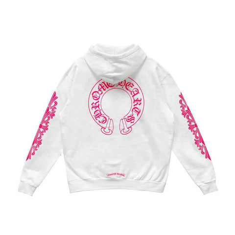 Chrome Hearts Pink Horseshoe White Hoodie